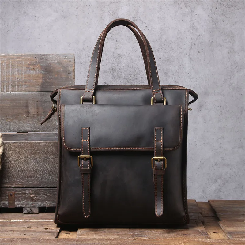 PNDME vintage crazy horse cowhide men's briefcase outdoor travel work multifunctional handbag designer genuine leather backpack