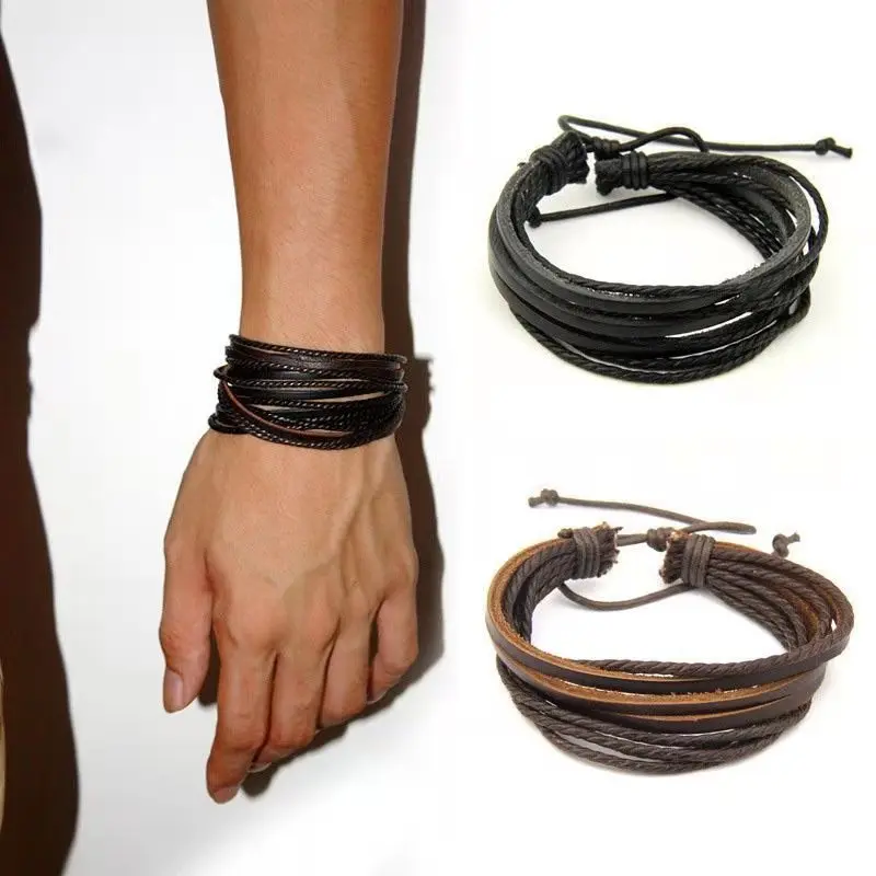 

Leather Casual Fashion Three Leather Bracelet Hand Woven Multi-Layer Bracelet Jewelry