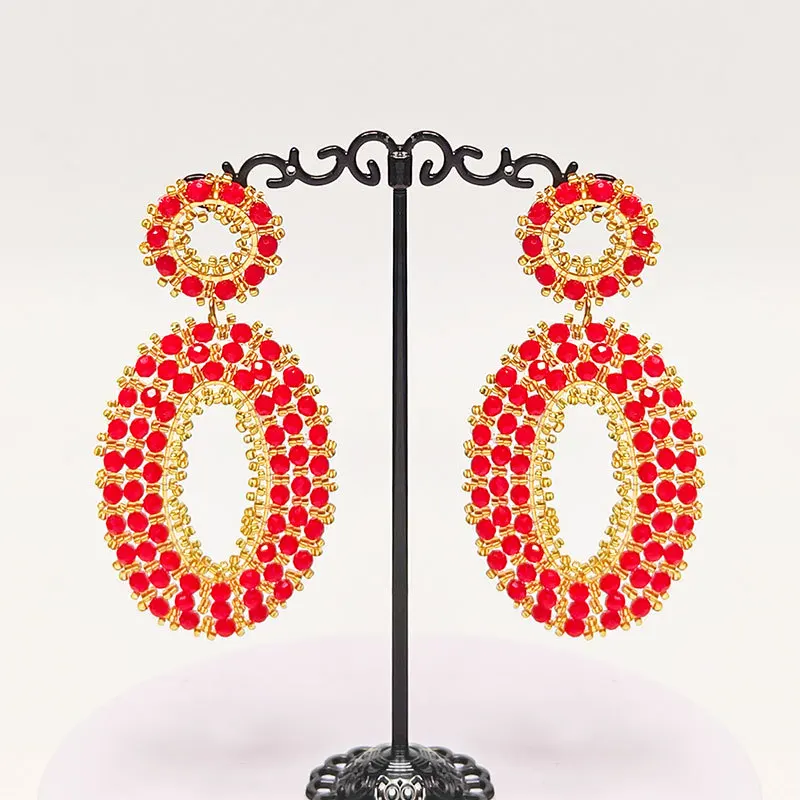 Серьги из бисера Ellipsoid оригинальные геометрические кристаллы красного цвета.