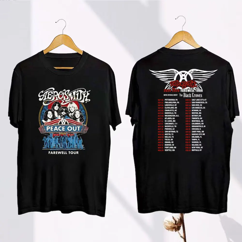 Фото Футболка-поклонник Aerosmith Peace Out Farewell Tour из 2024-2025 хлопка в подарок, рубашка-поклонник рок-группы Aerosmith в стиле 90-х, винтажная одежда Y2K, Топ №3