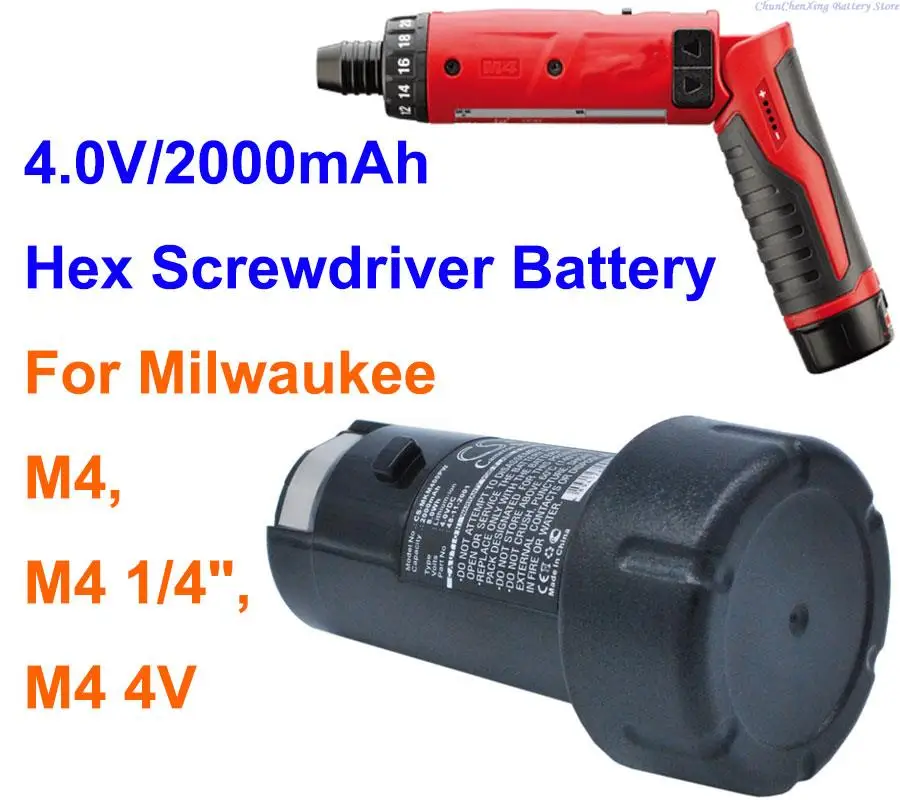 

2000mAh Hex Screwdriver Battery 48-11-2001 for Milwaukee M4, M4 1/4", M4 4V