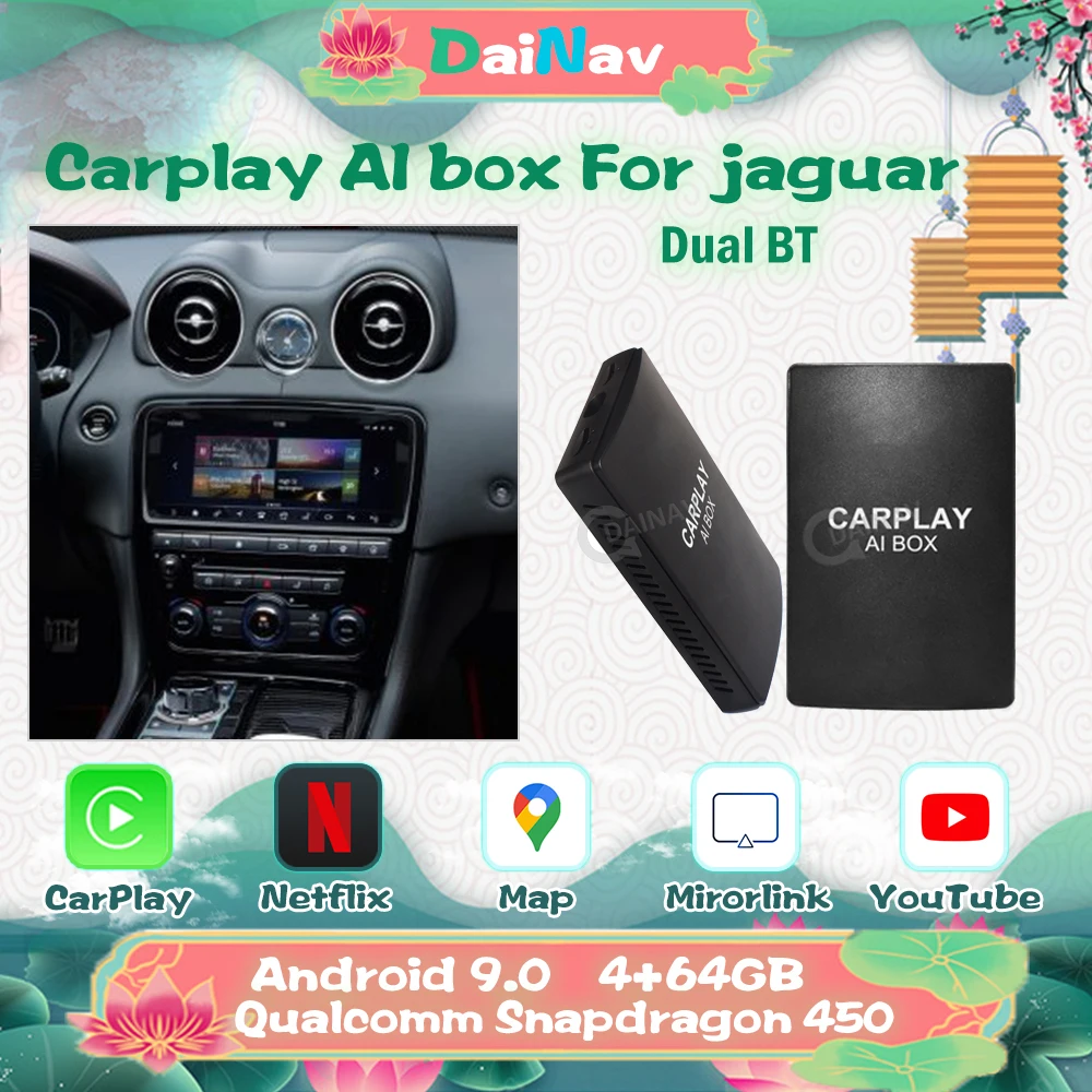 

Mini Wireless CarPlay Ai Box FOR JAGUAR Android 9 4+64G Plug and Play Youtube Netfix for JAGUAR XJ XF Car Multimedia Player auto