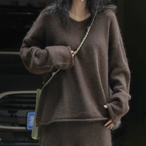 50% шерсть 30% вязаный женский винтажный свитер с v-образным вырезом и длинными рукавами, свободные пуловеры, одежда, топы для женщин, свитер Pull Femme