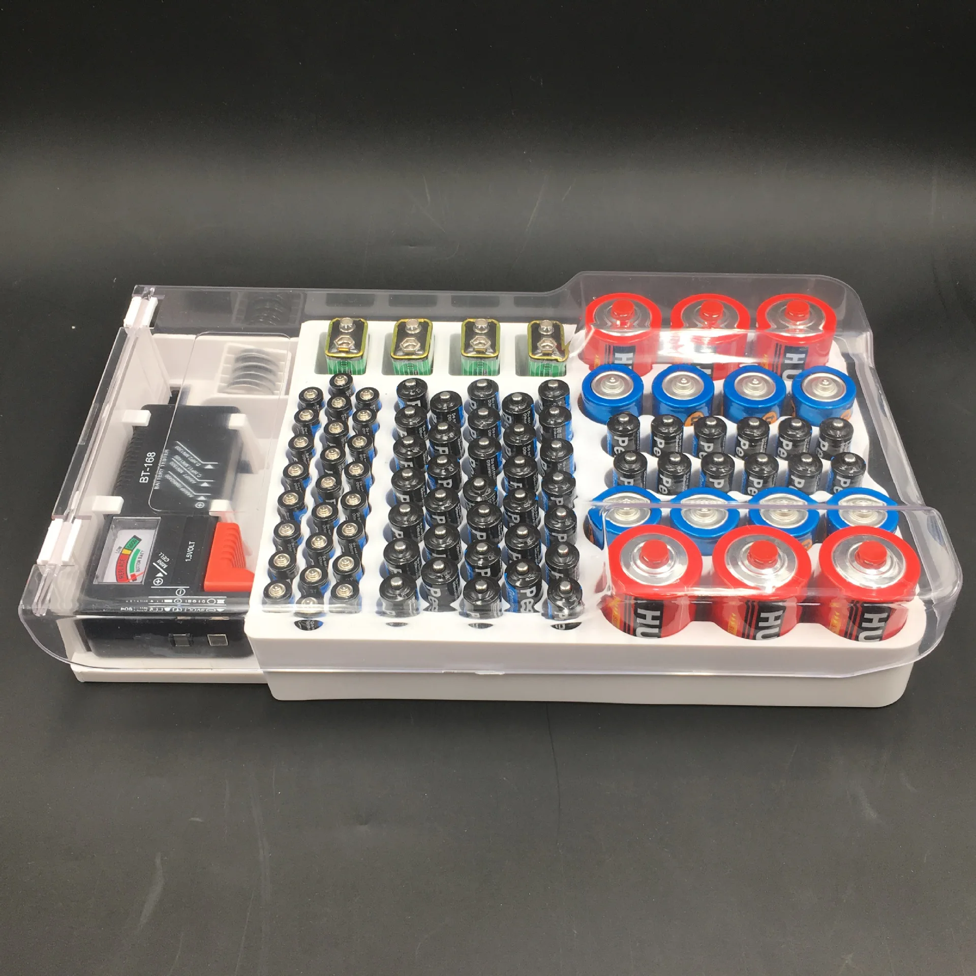 

Battery Master Battery Storage Box Tester with Cover Battery Capacity Test Instrument Including A Removable for Battery Holder