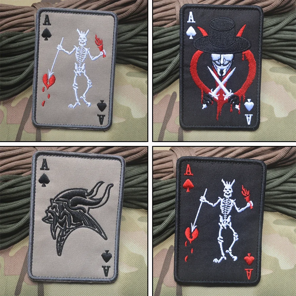 Вышивка Покер Пики Череп Эдвард Тактическая Ткань Vking Узор Игральная Карта