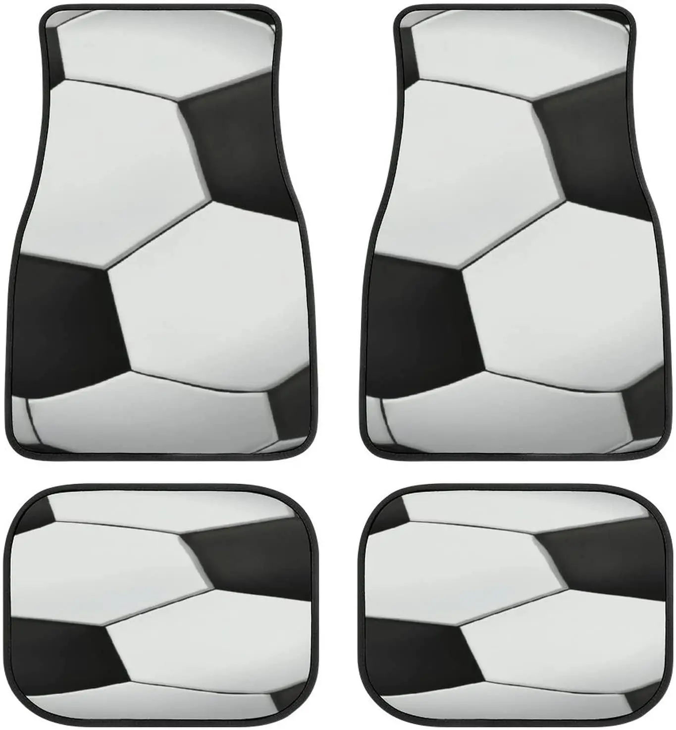 

Black and White Football Pattern Collage Art Car Mats Front&Rear 4-Piece Full Set Carpet Car SUV Truck Floor Mats with Non Slip