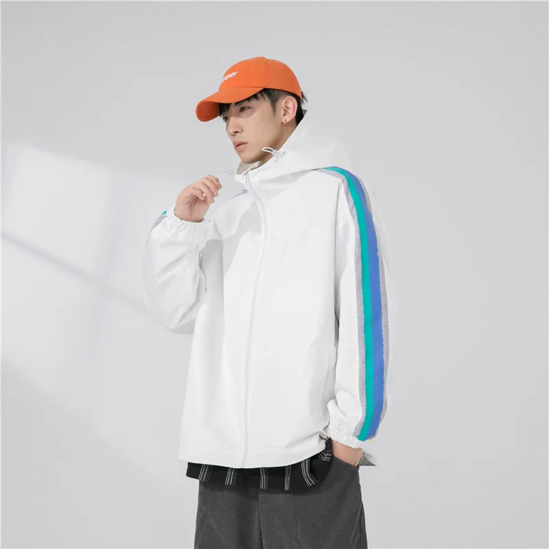 Spring and Autumn 2022 New N-style Casual Sports Technical Jacket Men's Preppy Style with Youth Hooded Contrast Zippered Jacket