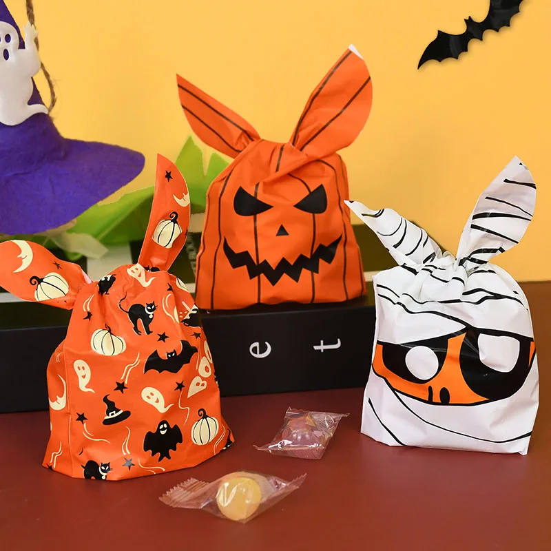 

25/50pcs Halloween Candy Bags Pumpkin Bat Snack Biscuit Gift Bag Trick or Treat Kids Favors Halloween Party Decoration Supplies