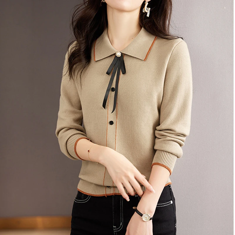 

Winter sweater pullover women's long sleeve coat lapel knitted sweater one velvet chic women's clothes women's bottoming shirt