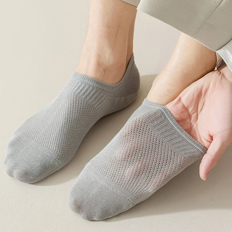 Men's Socks Summer Thin Mesh Shallow Mouth Cotton Ankle Socks Simplicity Solid Color Breathable Low Barrel Leisure Stockings Man