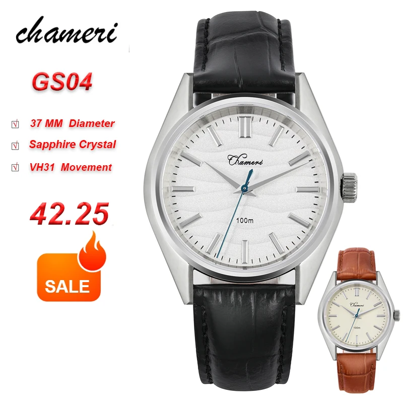 Chameri GS04 Ретро Часы Кварцевые VH31 Механизм Сапфировое Стекло Нержавеющая Сталь 100M