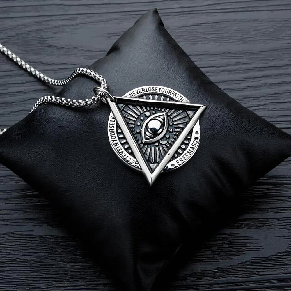 

Gothic Stainless Steel All Seeing Eye Pendant Necklace Men Illuminati Eye of Providence God's Eye Necklace Jewelry Chain