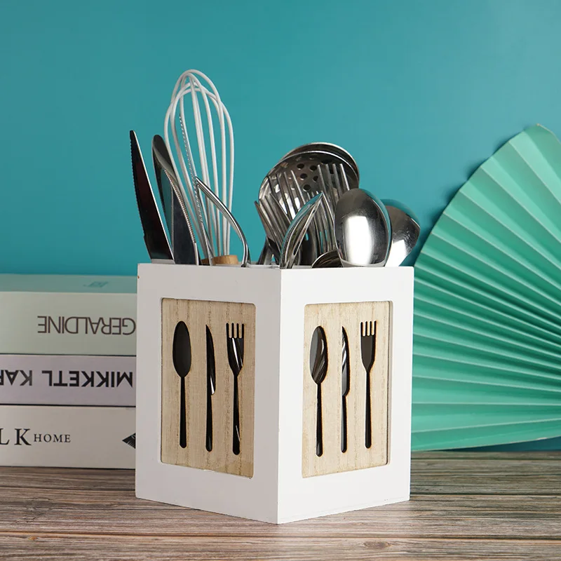 

Kitchen storage rack wooden creative Western food knife and fork tableware storage box gift dust and oil proof spot