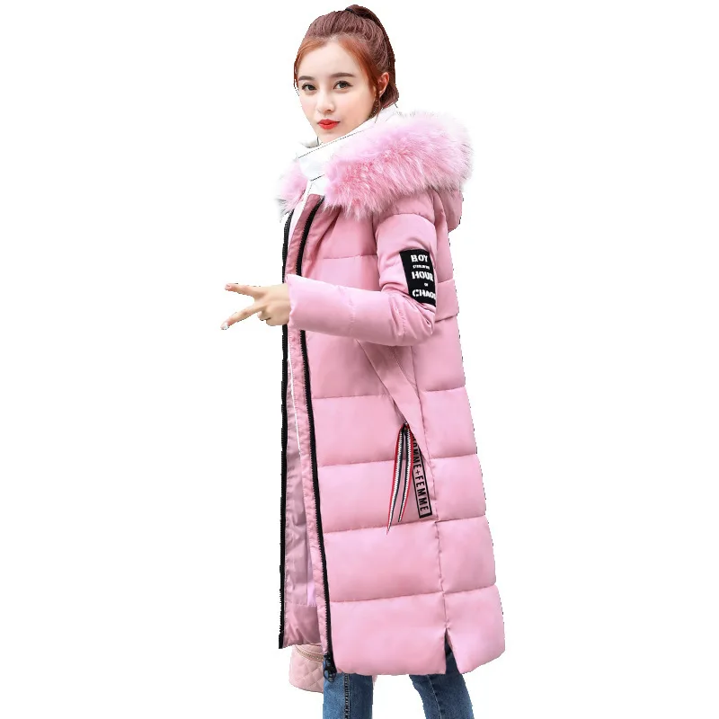 Winter Coats Female Jackets 2022 Fur Collar Warm Cotton Zipper Solid Parkas Women Clothes Long Casual Coats Ladies Jacket