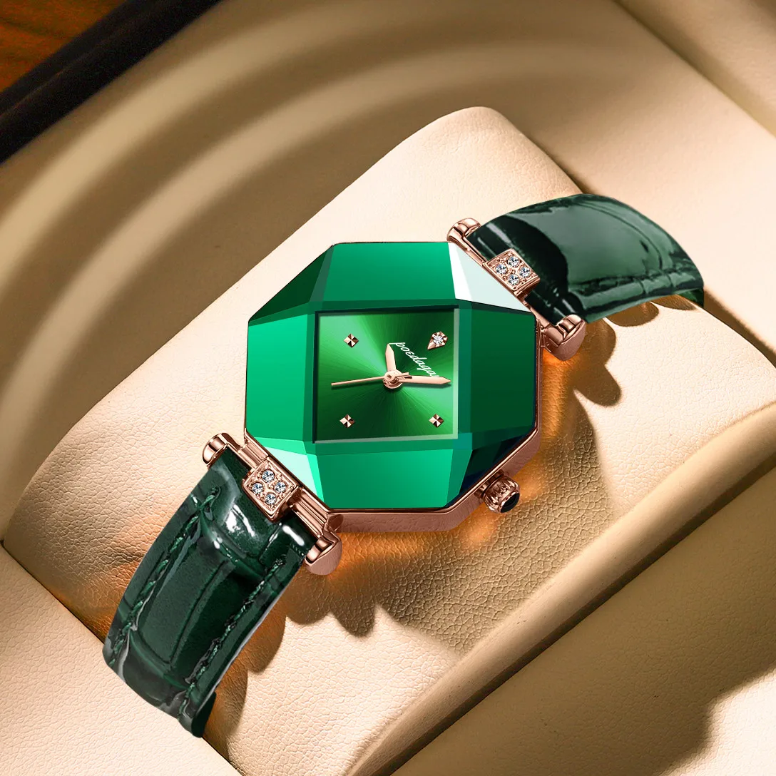 POEDAGAR High Quality Fashion Exquisite Luxury Women's Watch  Waterproof Quartz Watch for Women Green Leather WristWatch reloj enlarge