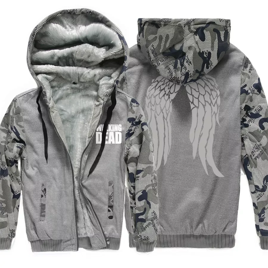 

2023New color Hoodies the walking dead Hooded men wool liner Thicken Zipper Jacket wings coat 2019 male Hands Scary tracksuit