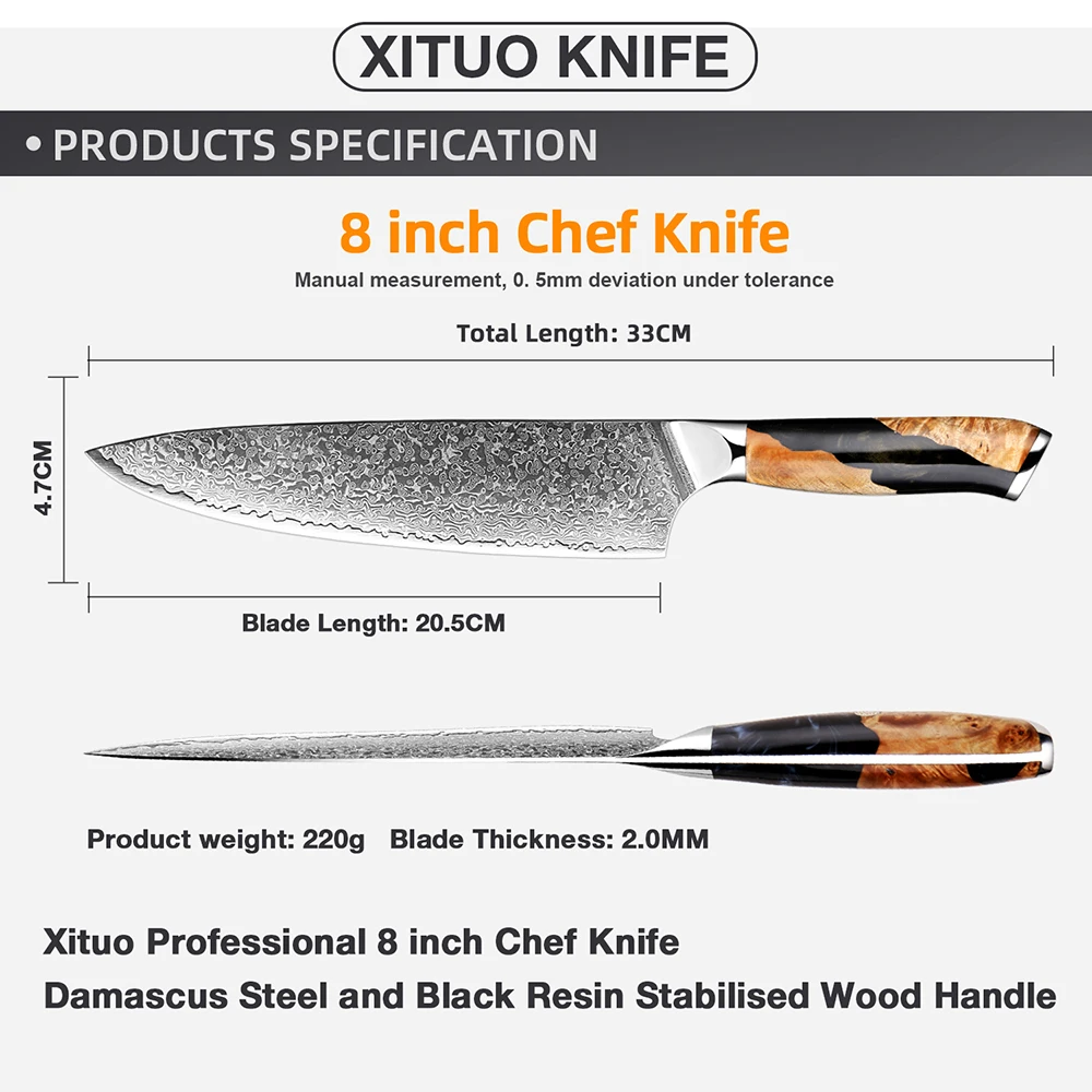 Нож шеф-повара из дамасской стали 8-дюймовый японский нож для повара бритва