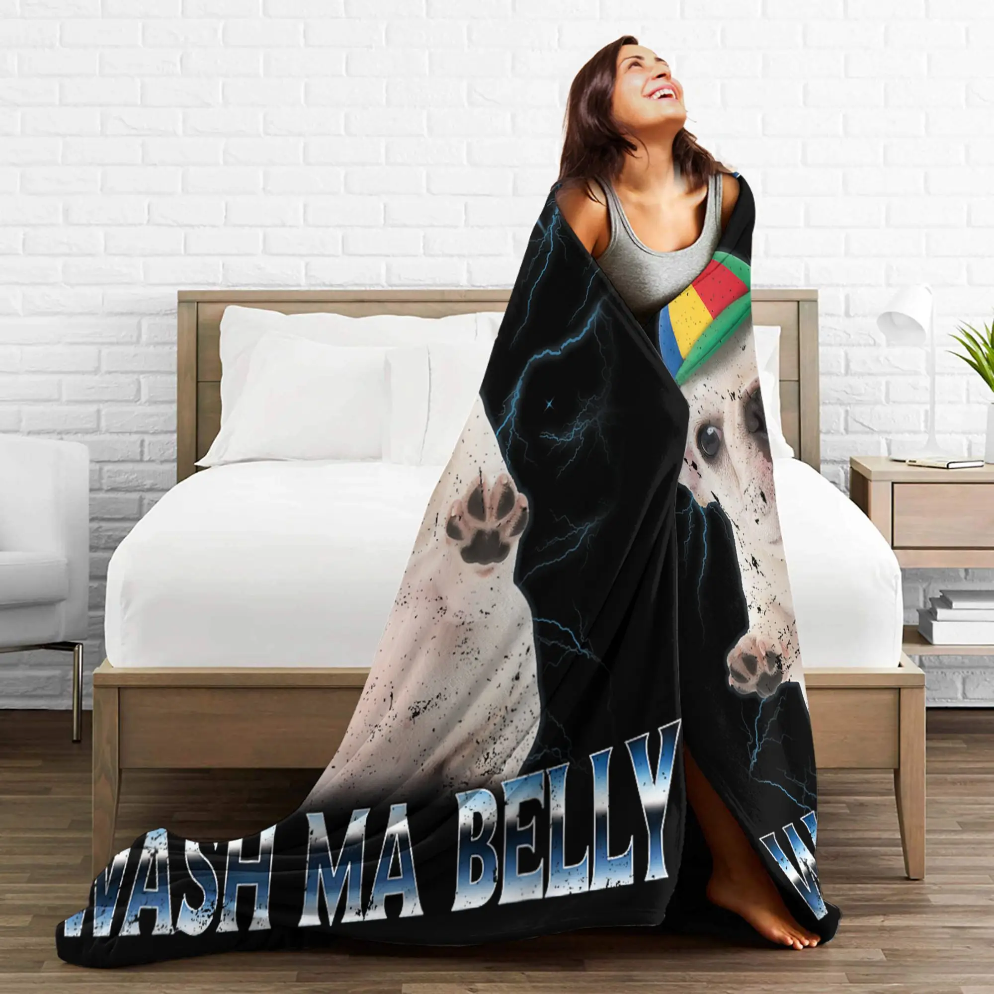 Фото Одеяло I Am Pibble Wash My Belly Pibble Meme, фланелевое винтажное теплое одеяло с забавной собакой Brainrot для спальни, зимние путешествия №3