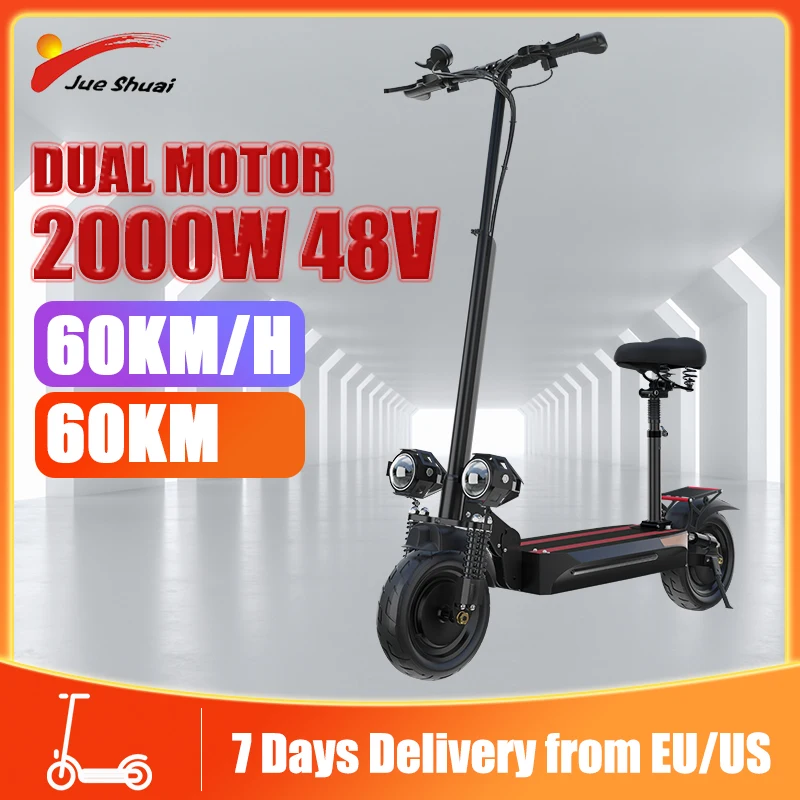 

48V 2000W Dual Motor Electric Scooter with Seat 60KM/H Foldable E Scooter 10” Street Tires Scooter Elecric EU USA Stock
