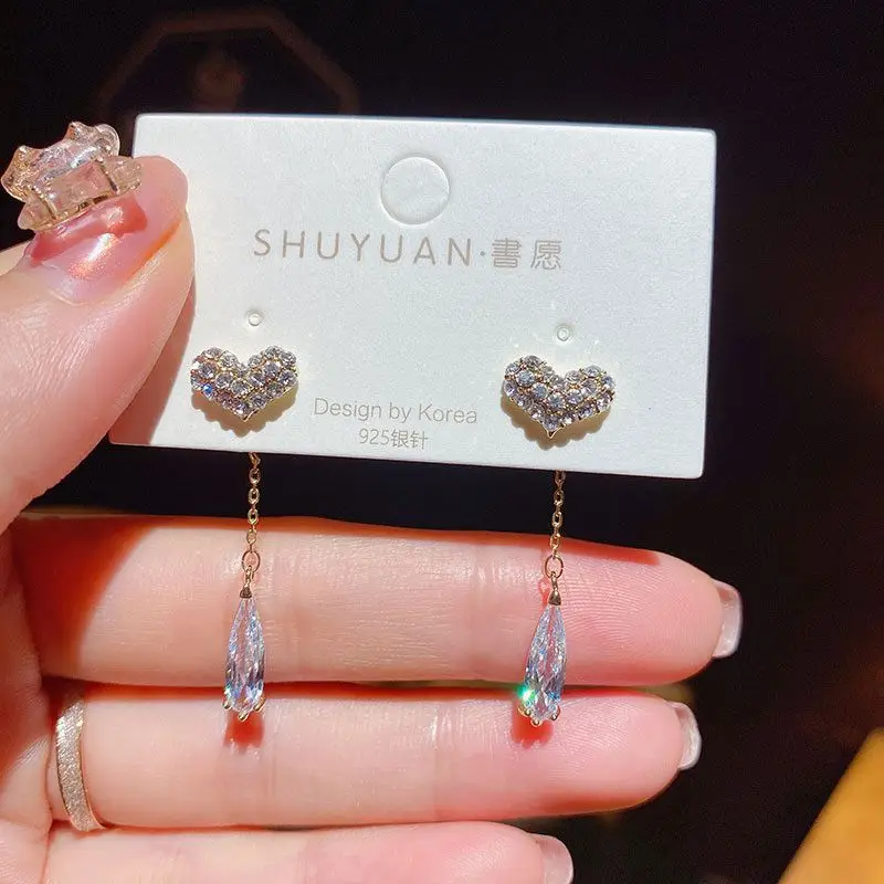 

Earrings Stud Gold Gifts Silver Fashion Jewellery Dangle Heart Zircon
