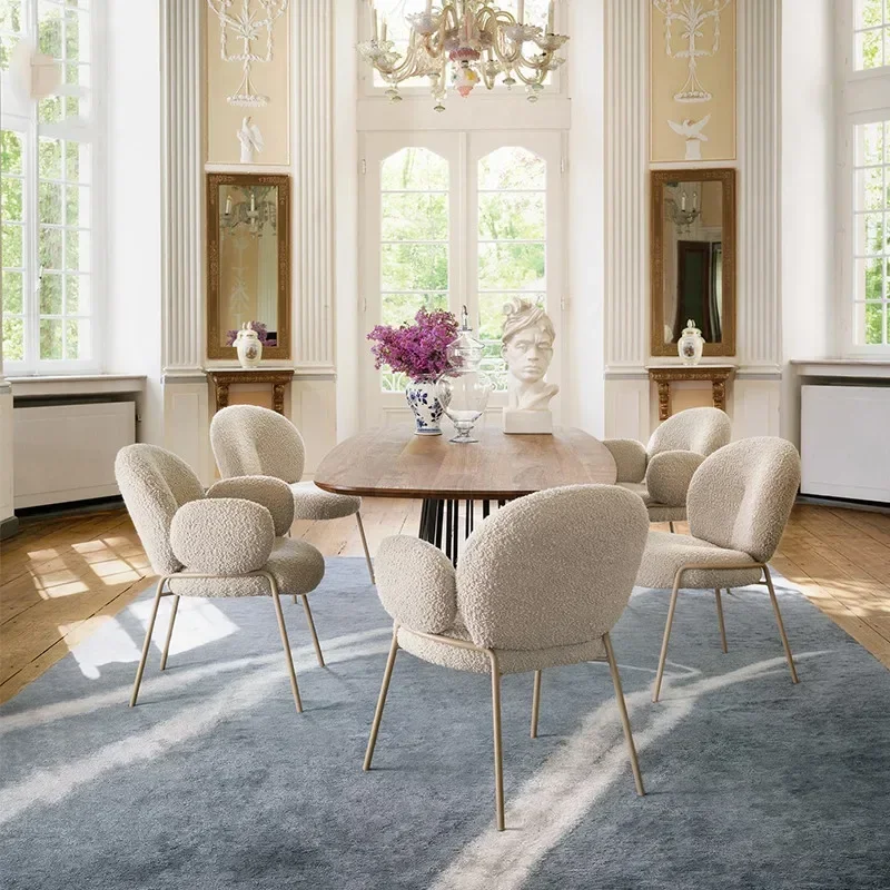 Dinning Chairs Modern Luxury Beige Chaise Bouclette Teddy Fabric Boucle Dining