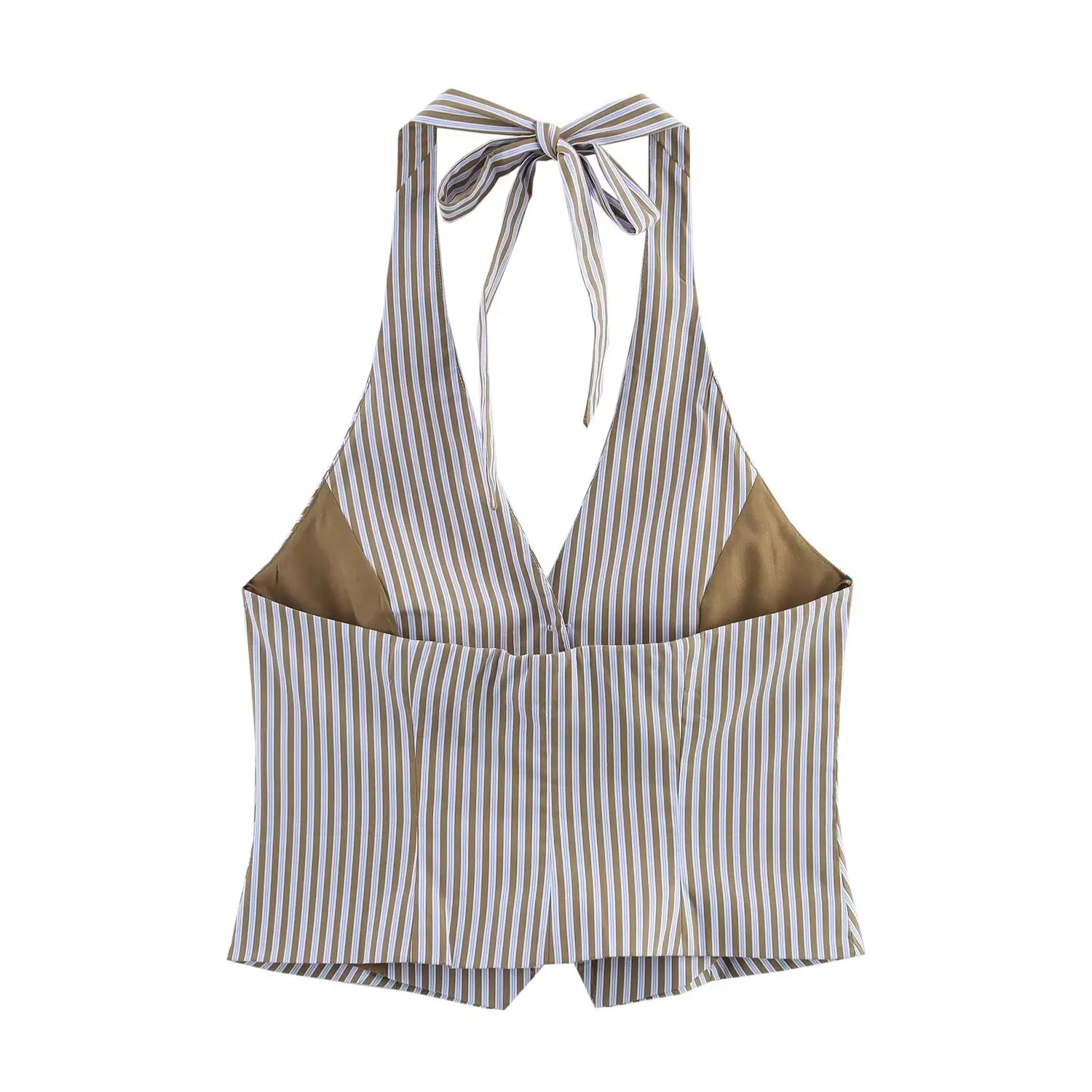 Myst &amp ZA 2022 женский летний новый полосатый однобортный топ с v-образным вырезом и