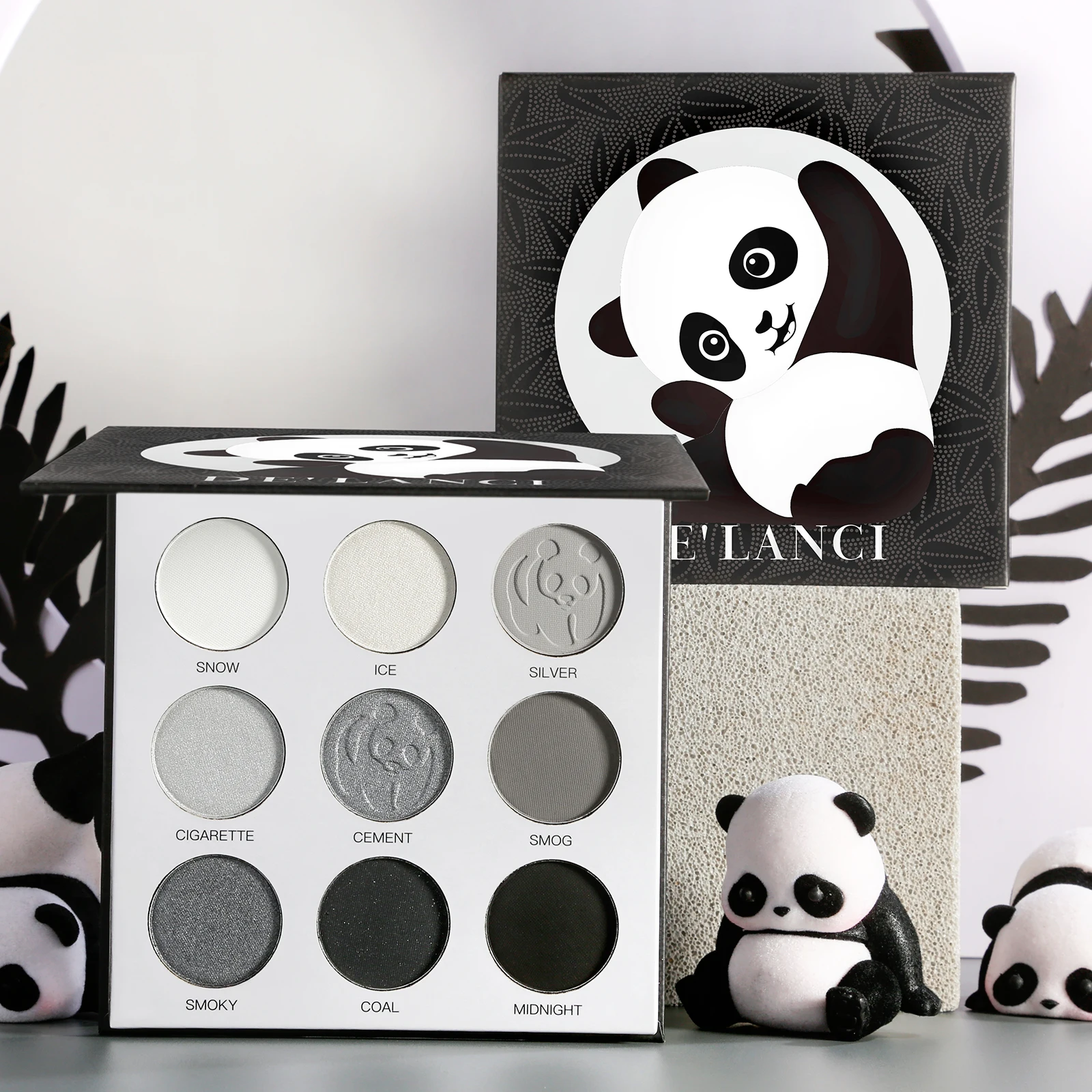 Black White Grey Eyeshadow Palette,DE’LANCI PANDA 9 Colors Silver Pigmented for Halloween SFX Makeup,Mini Smoky Eyeshadow Pallet images - 6