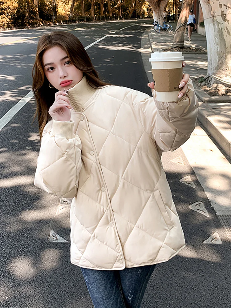 

Женское пальто на белом утином пуху, новинка зимы 2023, модная женская Свободная утепленная парка с круглым вырезом и шарфом, теплая верхняя одежда