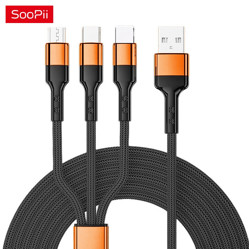 

Soopii 1,2 M 3 в 1 USB кабель Type-c и Ios и кабель зарядного устройства микро-usb 3A Быстрая зарядка