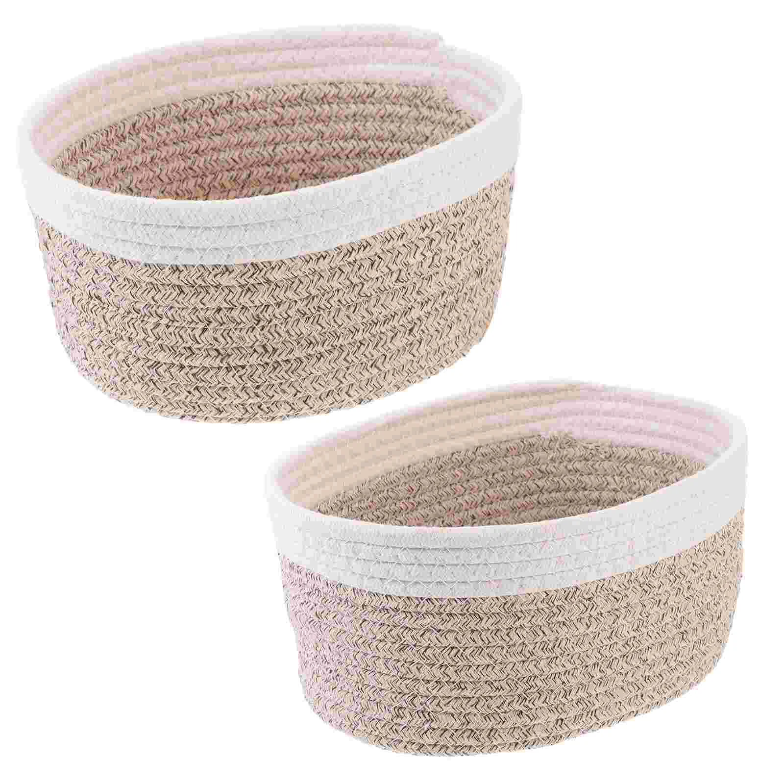 

2 Pcs Storage Box Woven Basket Bins Small Fruit Baskets Cotton Rope Home Supplies