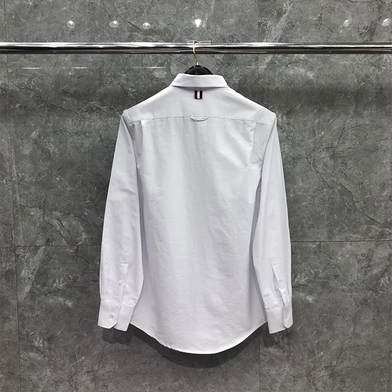 TB Man Clothes New Shirt Line Embroidery Shirts Men Slim Long Sleeve Casual Oxford Spring Autumn Solid Men's Clothing