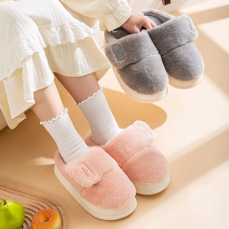 Winter New Fashion Leisure Indoor Solid Color Comfortable Soft Thick Sole Female Cotton Drag Outdoor Latex Cotton Slippers