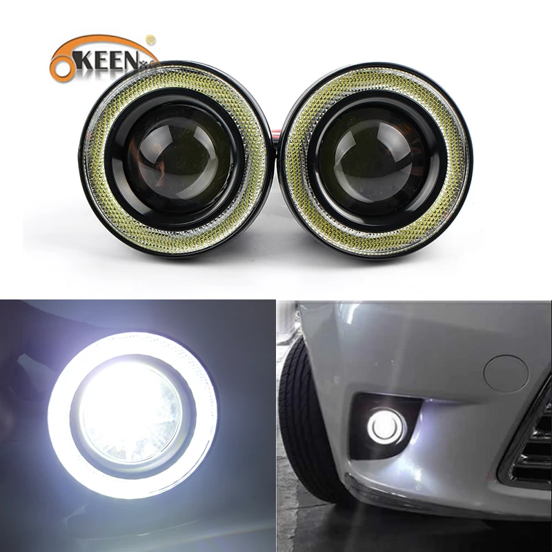 2pcs 2 In 1 Auto Projector Lens Fog Lights Angel Eyes Lamp Ring Led Drl Running Light 12V Headlight Universal Car Accessories