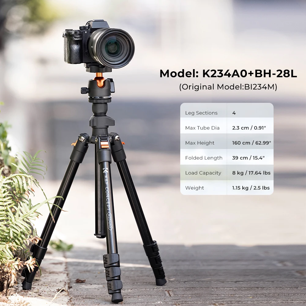 Штатив для фотоаппарата K & F CONCEPT 160 см из алюминиевого сплава с сумкой переноски