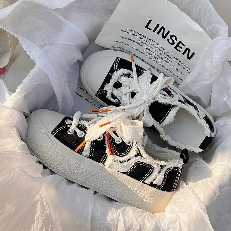 Fashion Odorless Canvas Sneakers Rough Edge Female Street Hip Hop Shoes Harajuku Sneaker Woman Plimsolls Tennis Shoes Platform