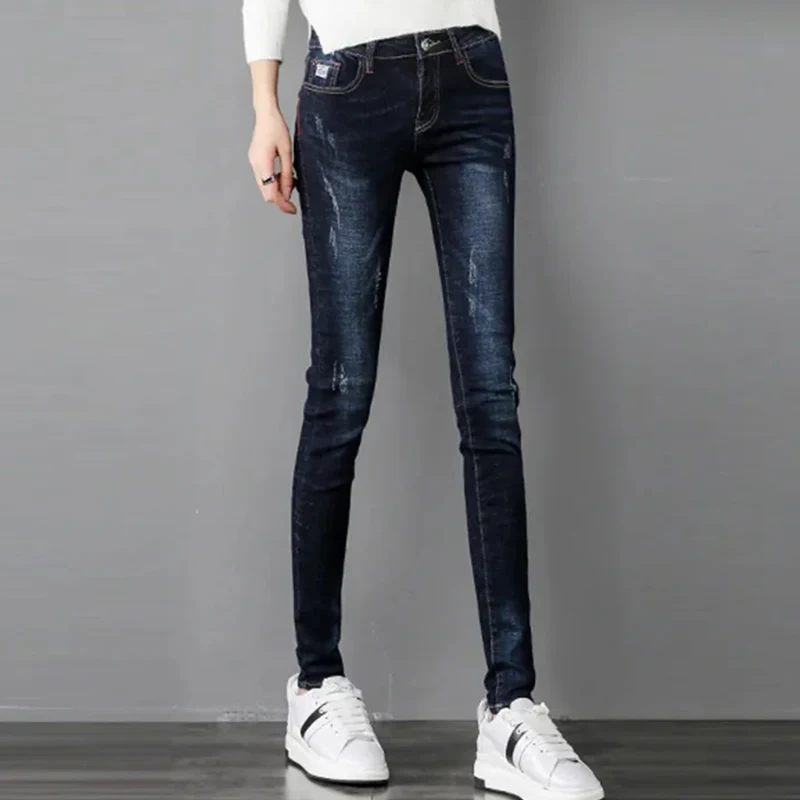 Женские узкие джинсы с завышенной талией новые модные брюки в Корейском стиле |