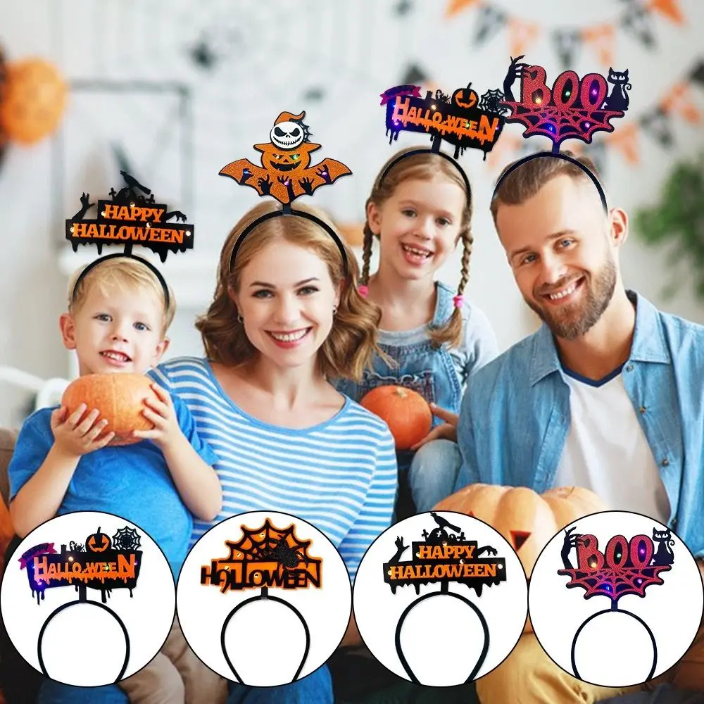 

Ghost Led Glowing Halloween Headband Personality Pumpkin Spider Headwear Mardi Gras Masquerade Party Photo Props