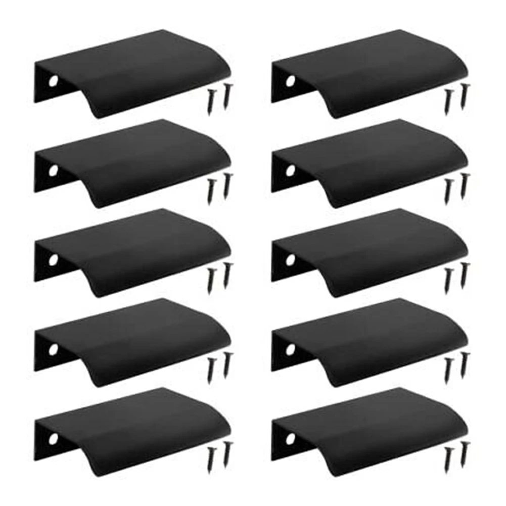 

10Pcs Door Handle Black Mount Finger Edge Drawer Pull Concealed Handle Aluminum Alloy Tab Cabinet Pulls Furniture Handles