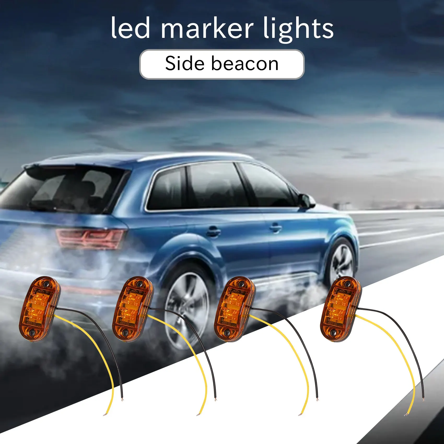 4X Amber LED 2.5inch 2 Diode Light Oval Clearance Trailer Truck Side Marker Lamp