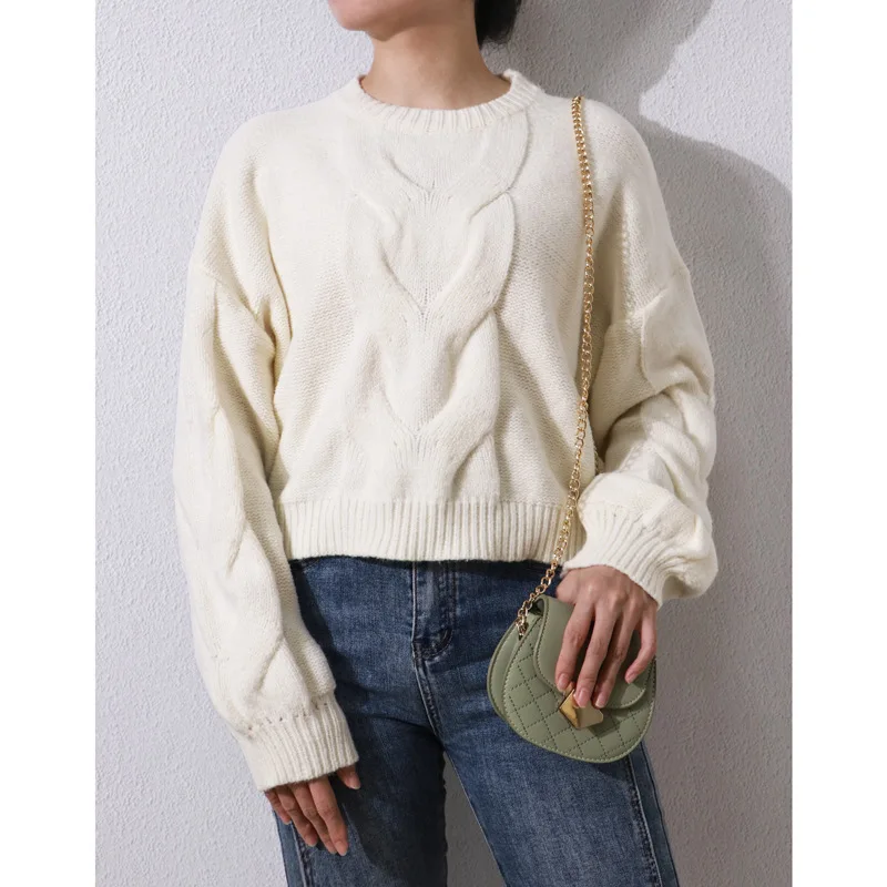 

MIAOO Drop Shoulder Solid Color Cable Knit Sweater Autumn/Winter New in Pullover Tops Casual Fashion Ribbed Neckline Jumper