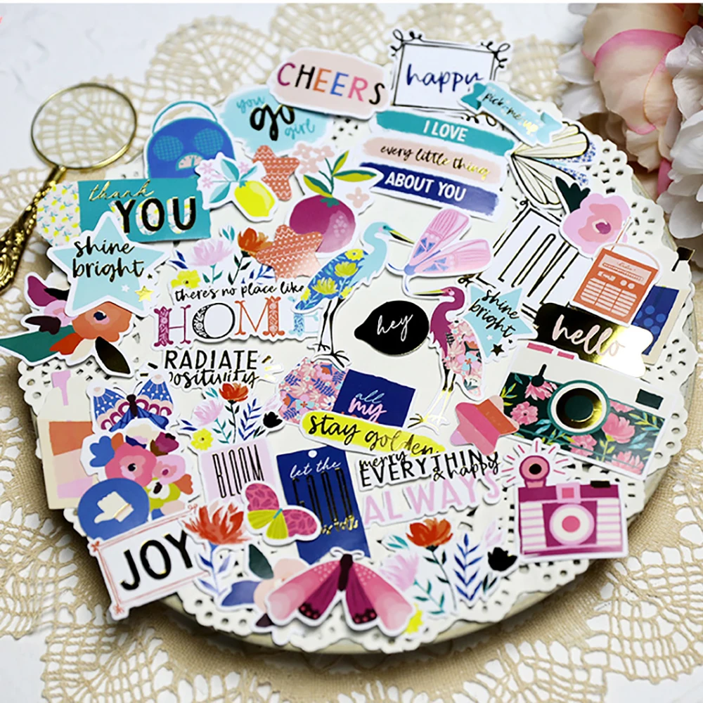 

44pcs Love You Foil Gold Paper Die Cut Stickers For DIY Scrapbooking/Photo Album Decoration Card Making Crafts Adhesive Gift Tag