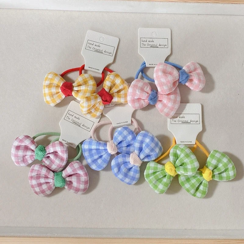 Corda de Cabelo Scrunchies para Meninas Laços de Cabelo Anéis de Corda Bonito Coreano Xadrez Arco Elasticidade Crianças Kawai Acessórios 10 Pcs