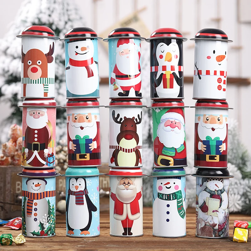 

1pc Christmas Candy Tin Box Iron Storage Can Christmas Decoration Party Santa Claus Snowman Candy Cans Children Gift Sweets Box