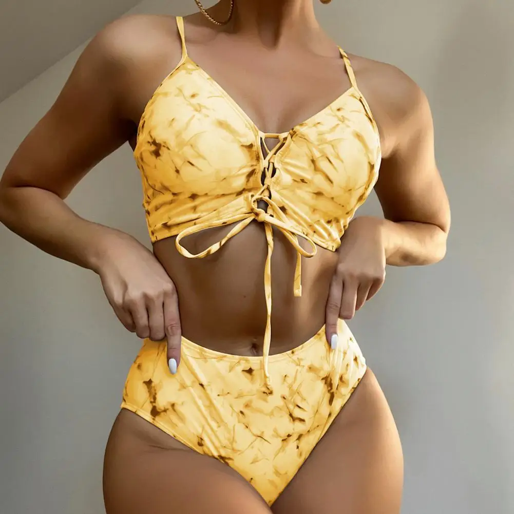 

Женское бикини на завязках с принтом, привлекательные купальники без рукавов с открытой спиной, подтяжки, бретельки, бикини с открытой спин...