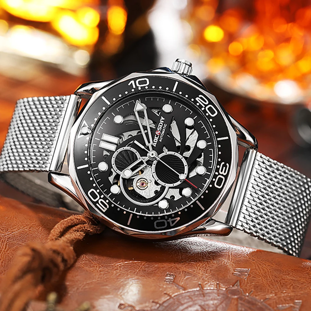 

Часы наручные мужские с керамической рамкой, топ в деловом стиле, автоматические механические светящиеся водонепроницаемые спортивные, с с...