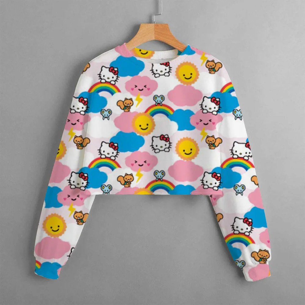 

Новинка 2023, милая белая толстовка с котенком для большой девочки, топ с круглым вырезом и принтом котенка, повседневная детская одежда с гер...