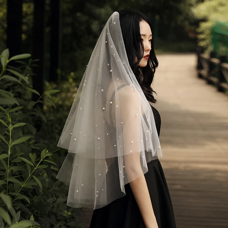 

Gorgeous One Layer 150 CM Ivory Wedding Veil Pearls Soft Tulle Bridal Veils Wedding Bride Accessories