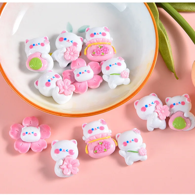 

6 шт., новинка, милый котенок с цветком вишни, аксессуары для украшений «сделай сам», кремовый клей, фотооболочка, материал из смолы, патчи для автомобиля, оптовая продажа