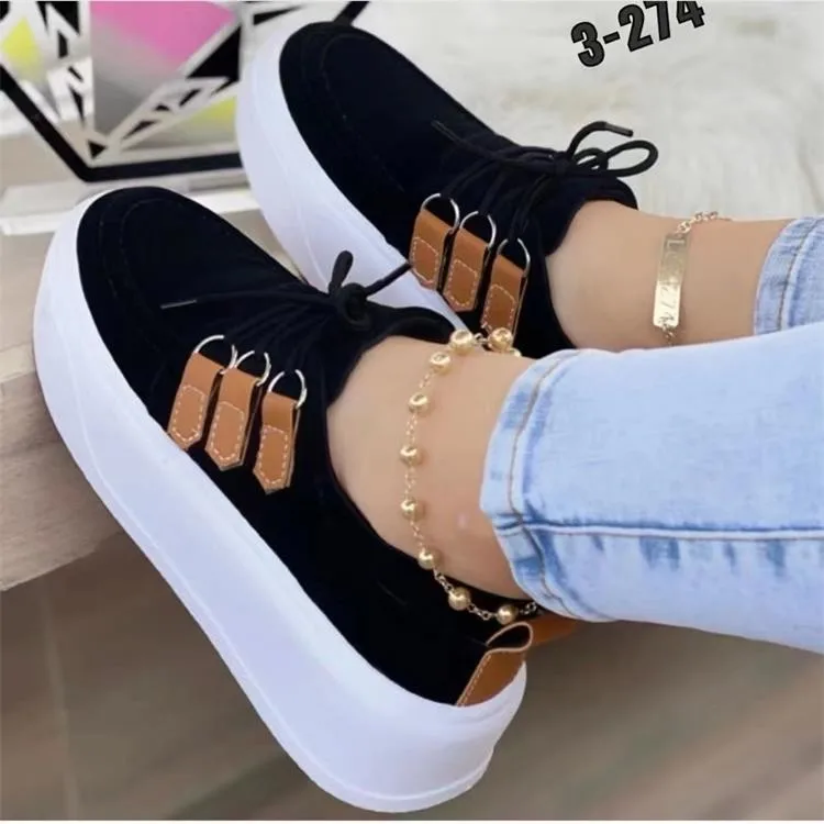 2023 Platform Shoes for Women Solid Color Lace-Up Sneakers Lady Vulcanized Shoes Female Comfort Casual Flats Sport Shoes Zapatos