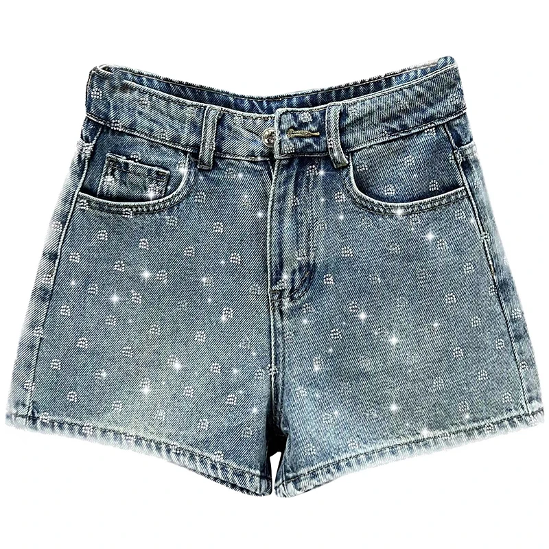 Hepburn 2023 New Summer Denim Shorts Women High Waisted Slim Fit Heavy Embroidery Hot Drilling Letters Balck Shorts Hot Pants